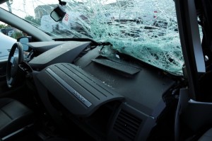 Bashed car windshield