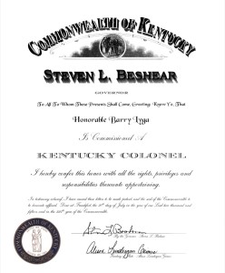 Kentucky Colonel certificate